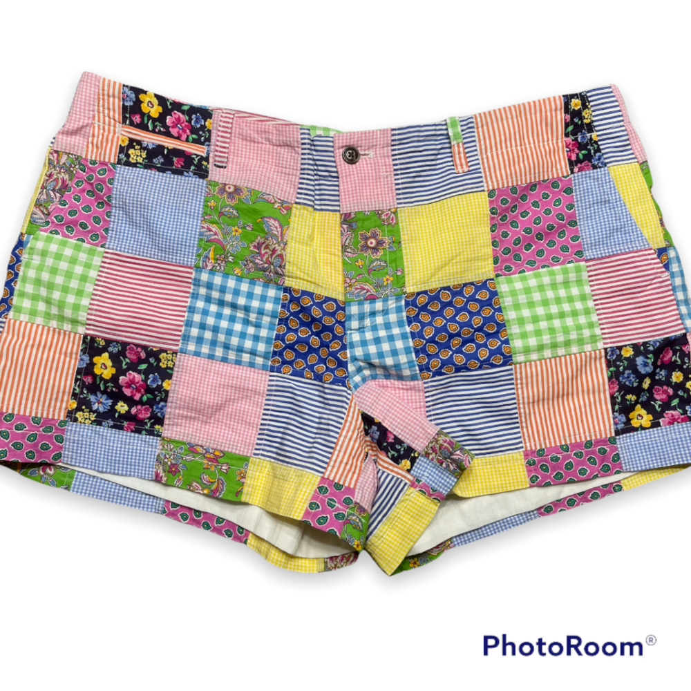 Ralph Lauren Sport Women Sz 14 Preppy Patchwork Shorts Gingham Madras